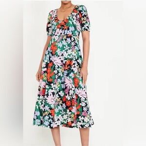 LIKE NEW Old Navy Puff-Sleeve Midi Swing Dress Floral Print - Size XL